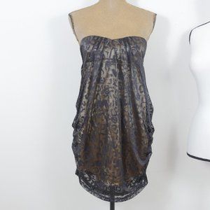 Arden B. Black Leopard Gold Liner Strapless Retro 60's SZ Small Mini Dress